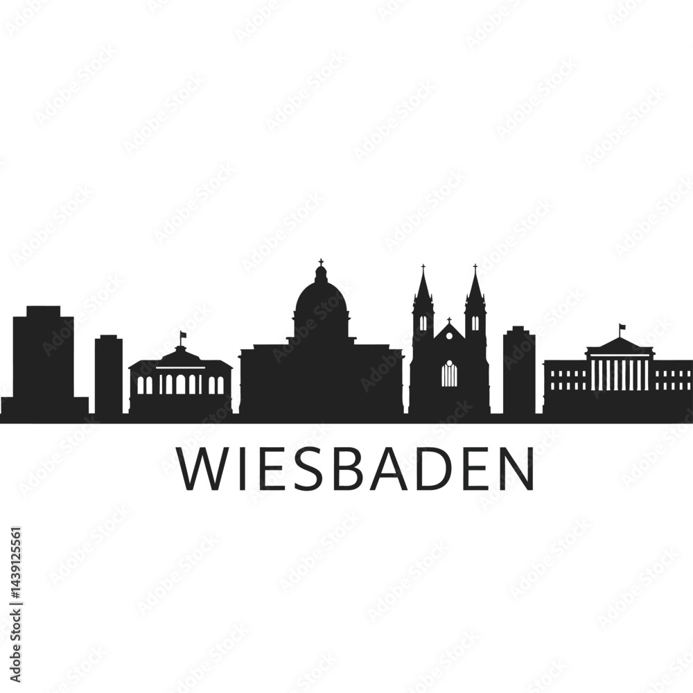 Fototapeta premium Wiesbaden Skyline Germany Landmark Silhouette.