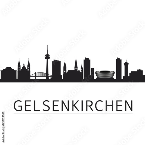 Gelsenkirchen Skyline Silhouette Black and White.