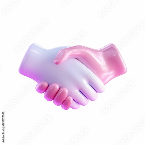 Two glossy, pastel-colored hands shaking, symbolizing agreement, partnership, or collaboration on a white background.