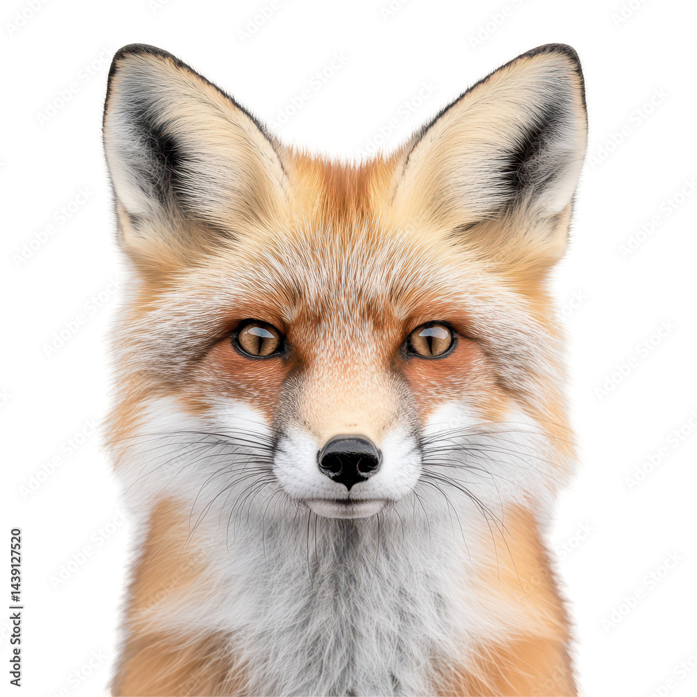 Naklejka premium Captivating portrait of a red fox showcasing striking facial features and vibrant fur
