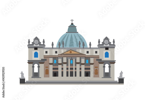 St Peter's Basilica Drawing Concept. Editable Clip Art.