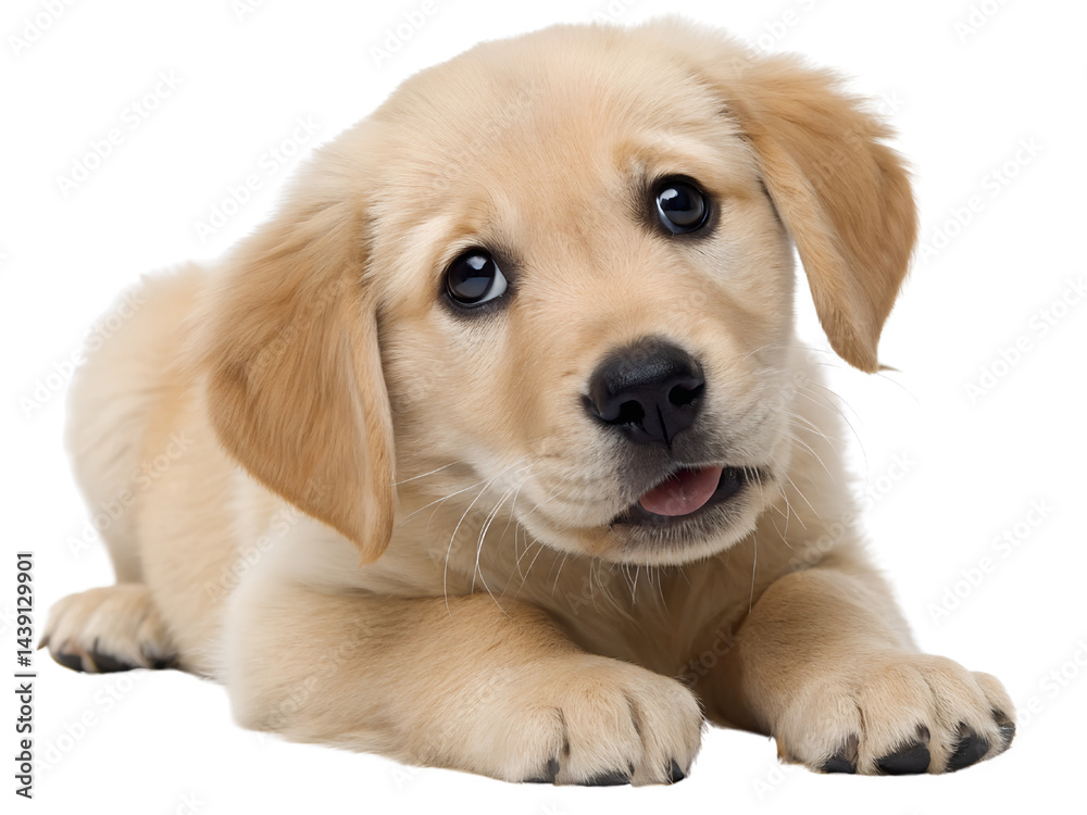 Adorable Golden Retriever Puppy Smiling Isolate on transparent background cutout, PNG file, Cutout file