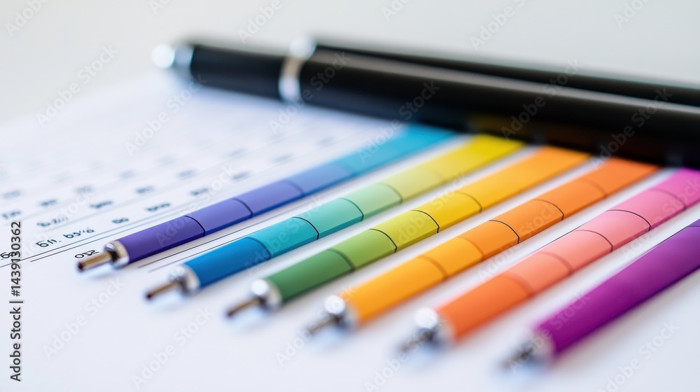 Fototapeta premium Colorful Writing Instruments Arranged Neatly on a Desk with Calendar Background in Soft Focus