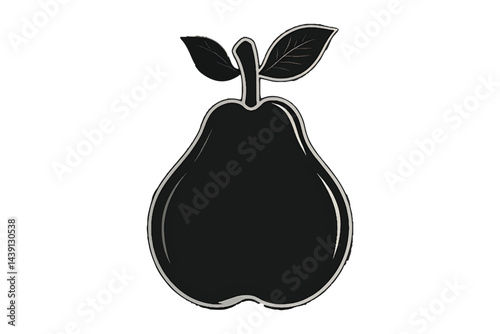 Black pear silhouette with leaves vector illustration minimalist fruit symbol icon