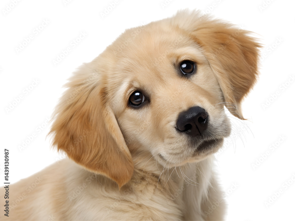 Adorable Golden Retriever Puppy Smiling Isolate on transparent background cutout, PNG file, Cutout file