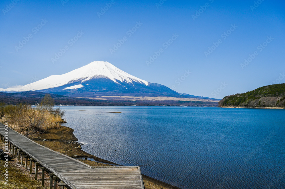 山梨県の山中湖と富士山