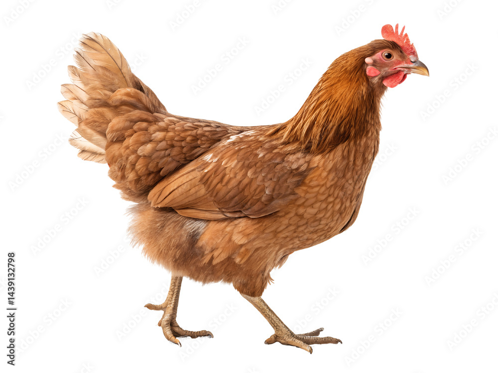 Brown Chicken Walking Isolate on transparent background cutout, PNG file, Cutout file