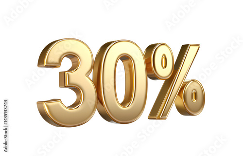  3D golden text 30 isolated on a transparent background, PNG