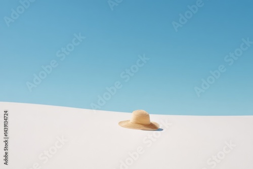 single sunhat rests on pristine white sand minimalistic and serene evoking warmth of season onset