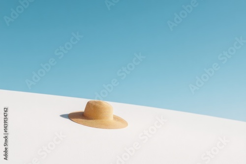 single sunhat rests on pristine white sand minimalistic and serene evoking warmth of season onset