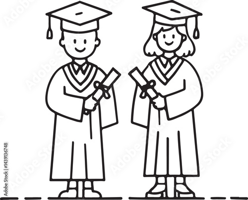 Smiling college graduates in caps and gowns celebrate their academic achievement