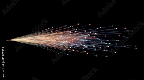 Digital Stream: An abstract visualization of data flow, with a concentrated beam of multi-colored light representing the transfer of digital information. The beam extends into the void.