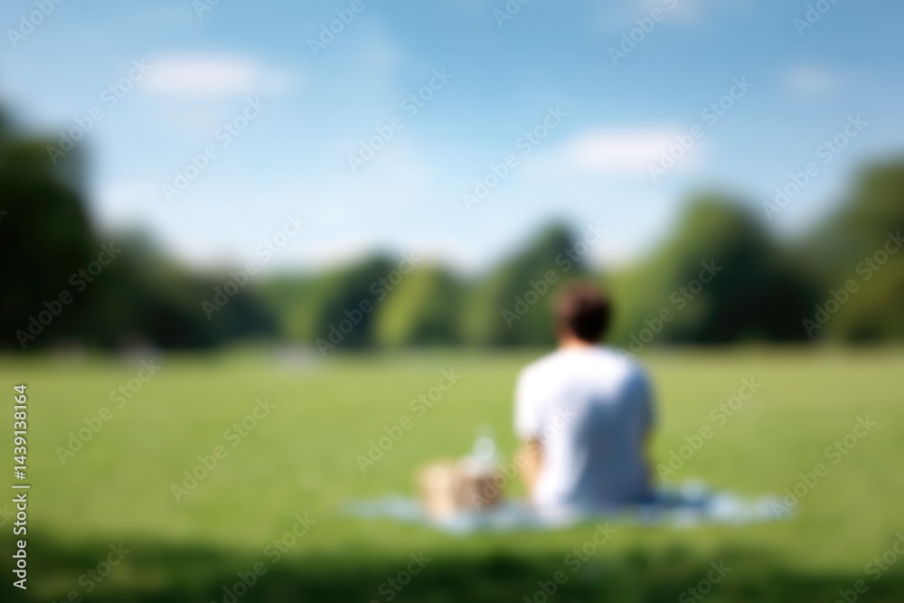 solitary figure enjoying picnic in serene park with blurred background solitary figure enjoying picnic in serene park with blurred background