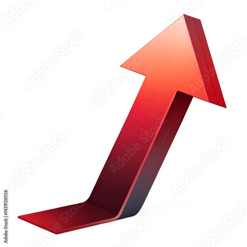 3d red gradient upward arrow growth isolated on white background png