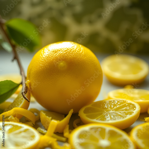 Lemon fragrant aroma, lingering zest fills the air with a fresh, citrusy scent even after the juice is gone photo