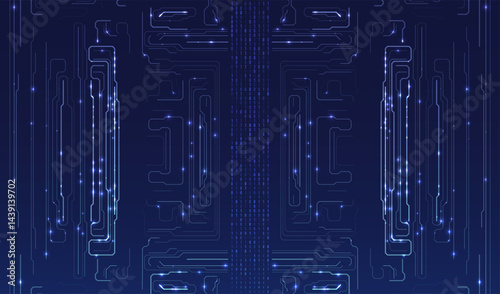 Abstract futuristic circuit board background. Big data code representation. Hi-tech Illustration of digital technology. Graphic concept for your design