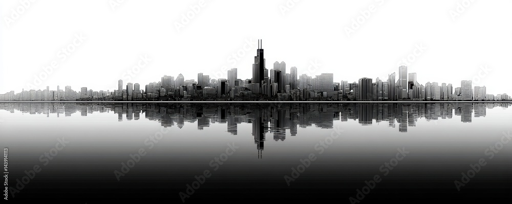 Elegant Chicago skyline vector silhouette, perfect for city themed designs - United white Chicago Elegant Chicago skyline vector silhouette, perfect for city themed designs - United white Chicago