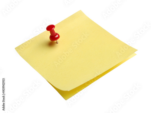 Obraz na płótnie Yellow Sticky Note with Red Push Pin Isolate on transparent background cutout, PNG file, Cutout file w salonie