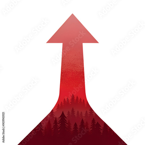 red gradient upward arrow growth isolated on white background png