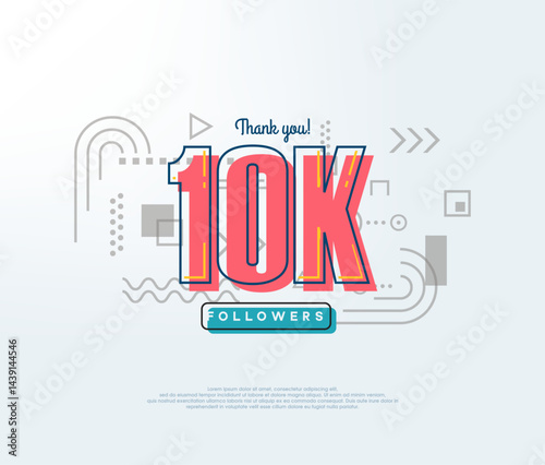 Cartoon number thank you 10k followers, soft red color.