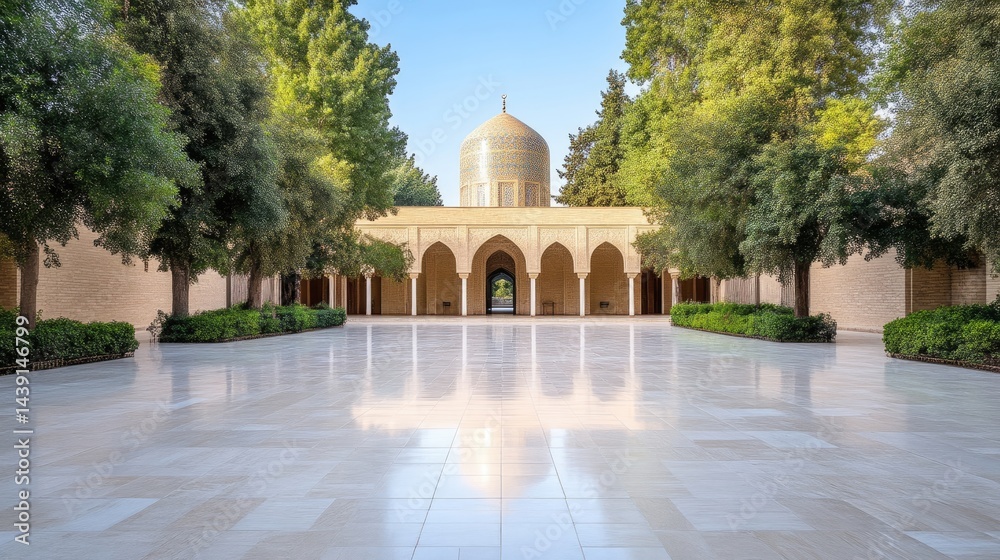 Fototapeta premium Tranquil courtyard, Islamic architecture, serene