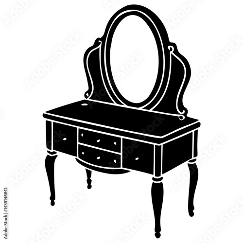 Elegant Vanity Table Black Silhouette Vector Graphic isolated on a transparent background