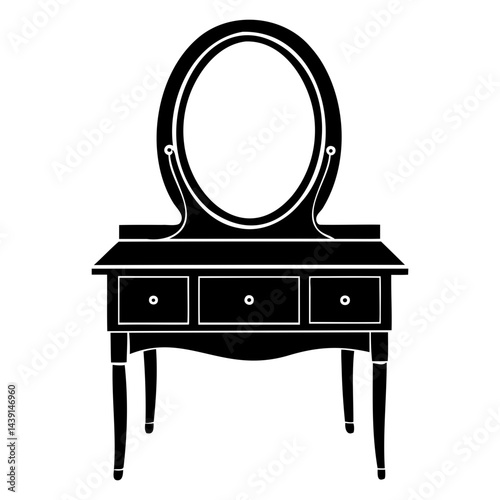 Modern Black Silhouette Dressing Table Vector Image isolated on a transparent background
