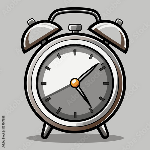 Silver Clock With Bells Isolated On Plain Background Illustration