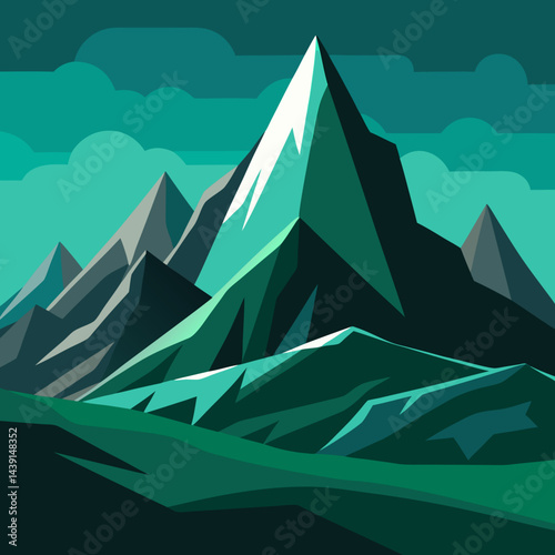 Majestic Peaks A Minimalist Mountain Landscape in Green
