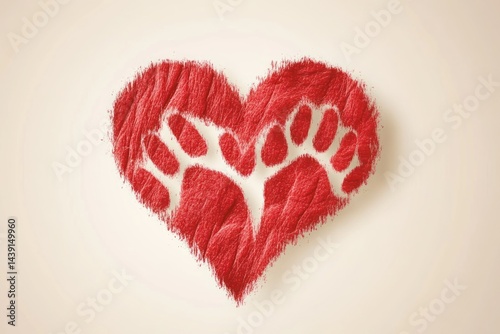 Realistic paw print merged with heart silhouette, stylized vector design, romantic and pet-friendly