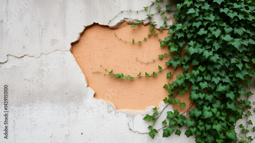 a wall eroded by ivy