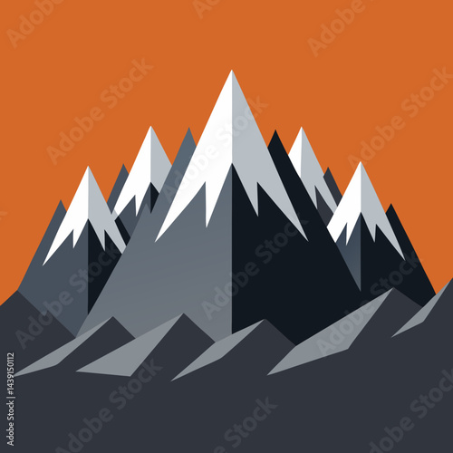 Geometric Mountains Landscape Background with Snow and Colorful Skies