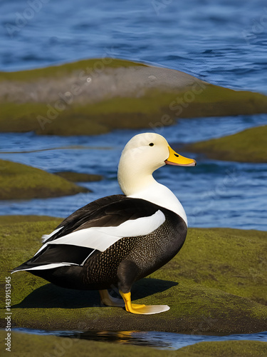 North Pacific Eiders (Somateria mollissima v-nigrum) at Chowiet Island, Semidi Islands, Alaska, USA photo