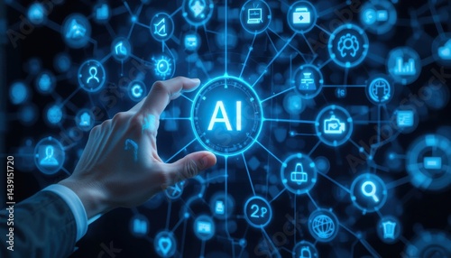 hand pushing the button on a touch screen interface sign Artificial Intelligence