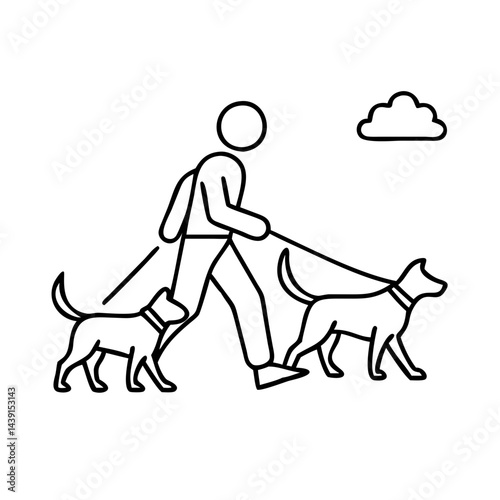dog walker icon, dog walker line art - simple line art of dog walker, perfect for dog walker logos and icons