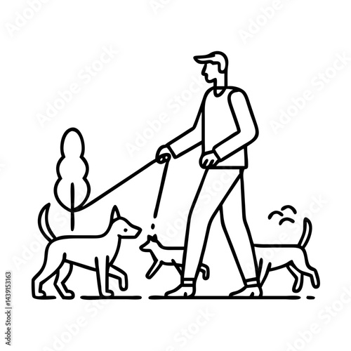 dog walker icon, dog walker line art - simple line art of dog walker, perfect for dog walker logos and icons