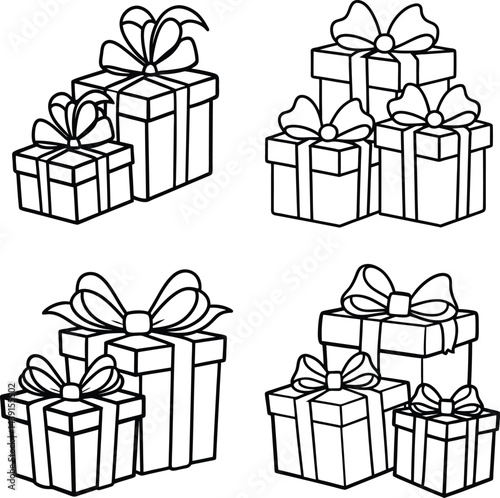 Black and white gift boxes outlines presents celebration festive holiday design elements