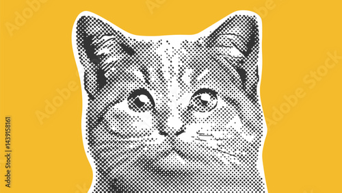 Cat illustration halftone style
