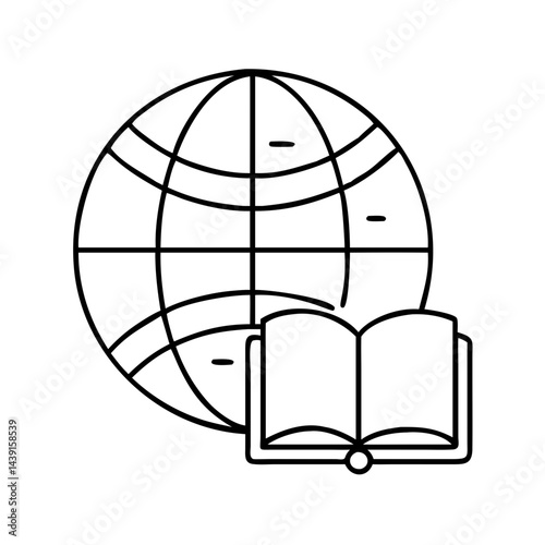 globe and book icon, globe and book line art - simple line art of globe and book, perfect for globe and book logos and icons