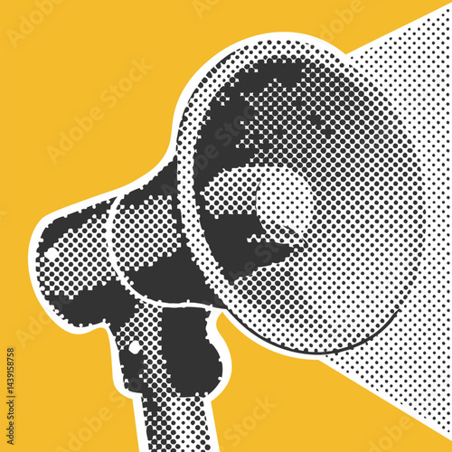 Megaphone announcement halftone art