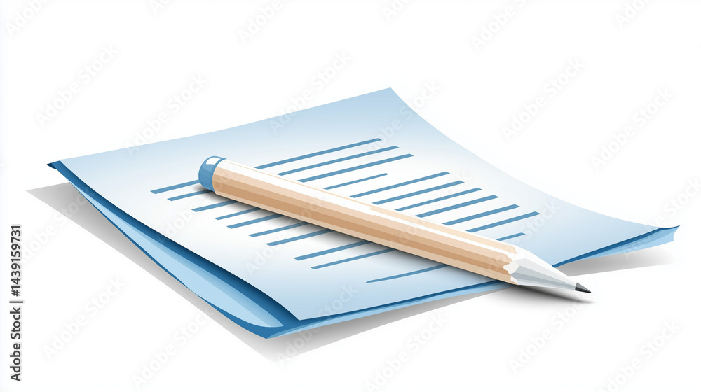 Naklejka premium Resume Document with Pencil on White Background 