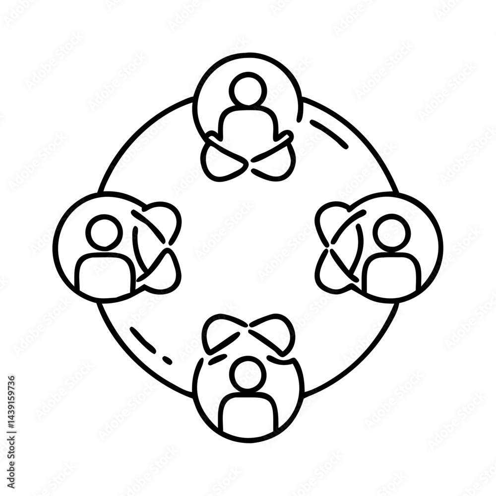 Naklejka premium group therapy circle icon, group therapy circle line art - simple line art of group therapy circle, perfect for group therapy circle logos and icons