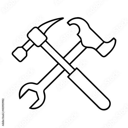 hammer and wrench crossed icon, hammer and wrench crossed line art - simple line art of hammer and wrench crossed, perfect for hammer and wrench crossed logos and icons