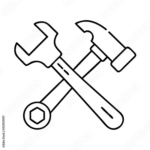 hammer and wrench crossed icon, hammer and wrench crossed line art - simple line art of hammer and wrench crossed, perfect for hammer and wrench crossed logos and icons