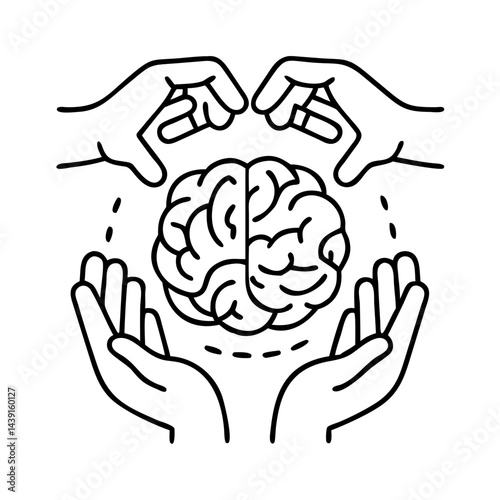 hands around a brain icon, hands around a brain line art - simple line art of hands around a brain, perfect for hands around a brain logos and icons