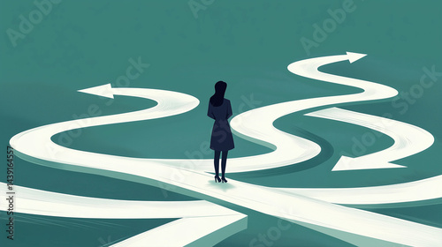 Person Standing Before Confusing Pathways in Abstract Design  