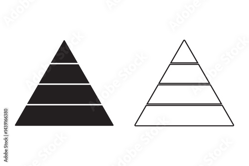 Triangular pyramid infographic vector icon set. Black pyramid infographic templates collection. Triangle hierarchy data segments collection. Business concept. Vector illustration. EPS 10