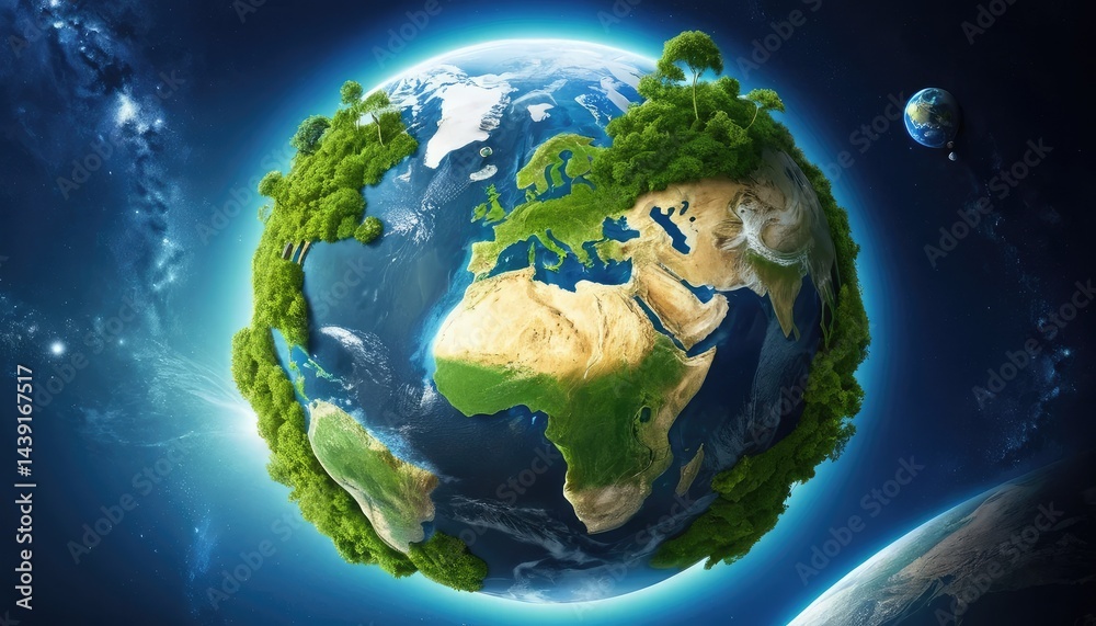 Fototapeta premium Planet earth covered by plants, symbol of environmental protection, Earth Day Concept.