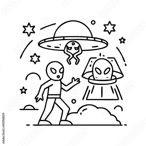 alien invader retro style icon, alien invader retro style line art - simple line art of alien invader retro style, perfect for alien invader retro style logos and icons