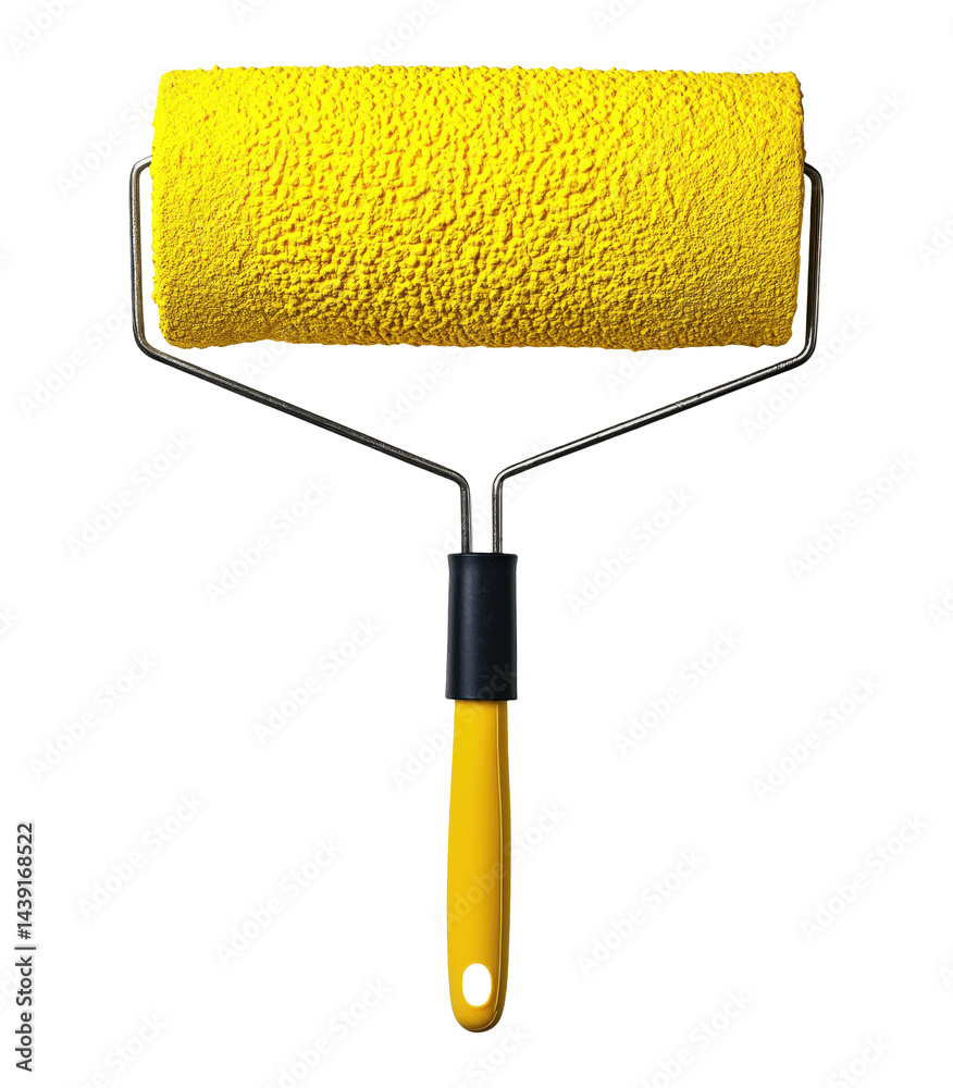 Fototapeta premium Yellow paint roller isolated on transparent background